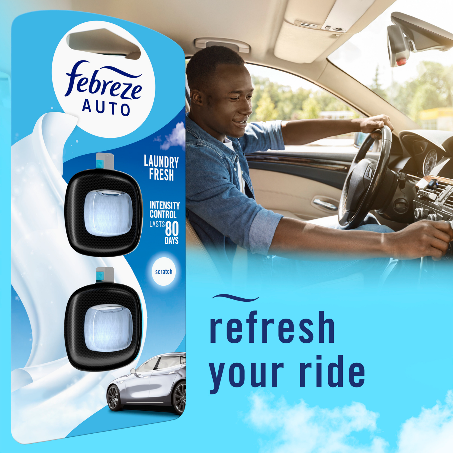 slide 6 of 8, Febreze Auto Air Freshener Vent Clip Laundry Fresh Scent, 2 ct