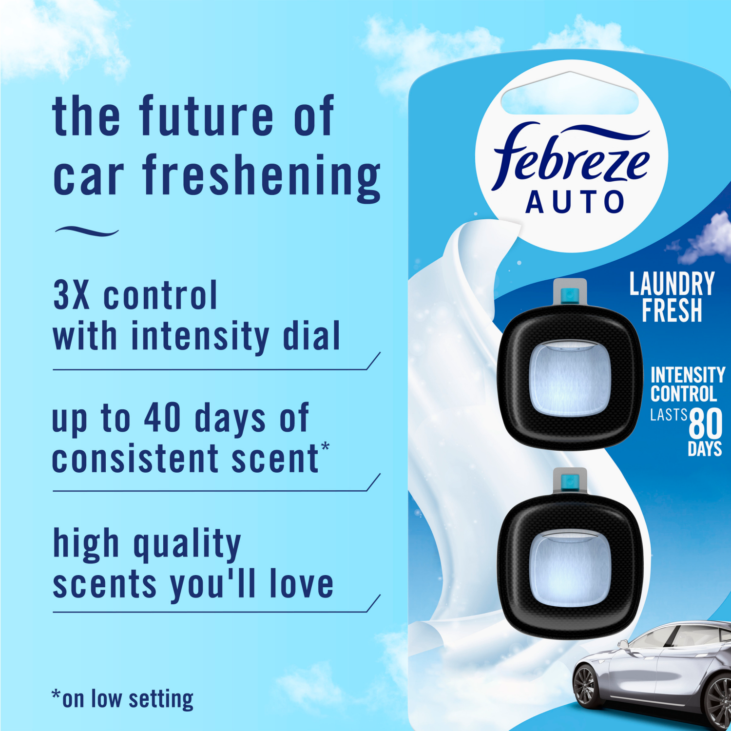 slide 2 of 8, Febreze Auto Air Freshener Vent Clip Laundry Fresh Scent, 2 ct