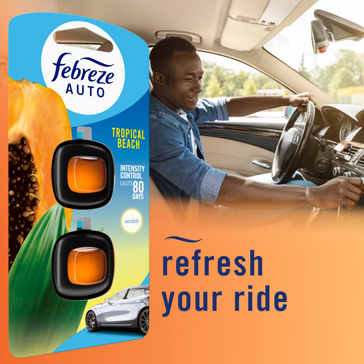 slide 6 of 8, Febreze Car Air Freshener Vent Clips, Tropical Beach Scent, 2 ct