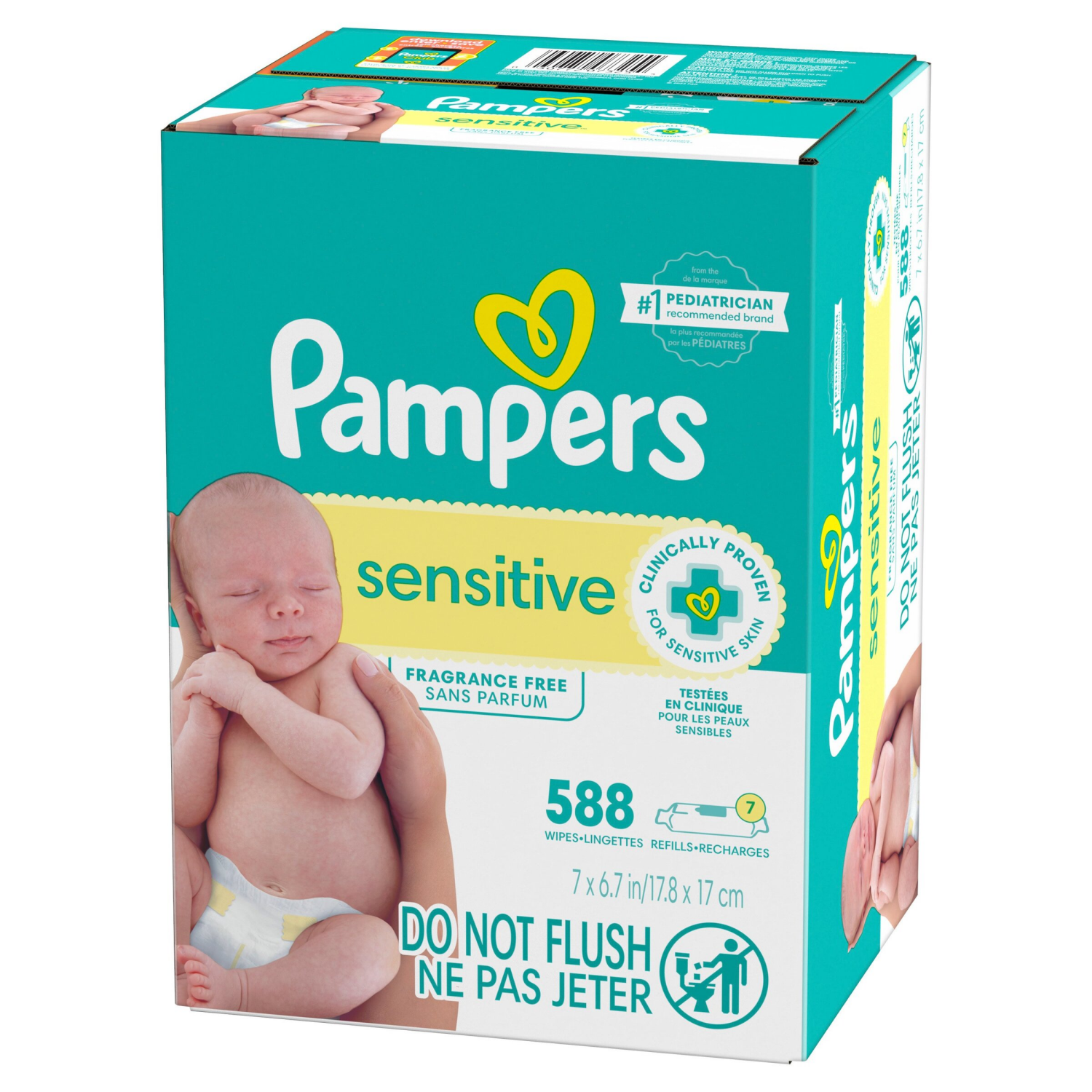 slide 4 of 8, Pampers Sensitive Baby Wipes, Clinically Proven, Water Based, Hypoallergenic and Unscented Baby Wipes, 588 Baby Wipes Total (7X Flip-Top Packs), 588 ea