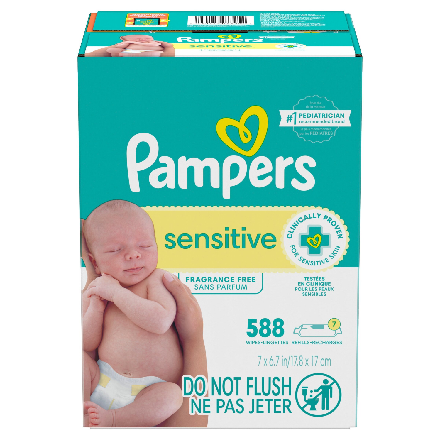 slide 6 of 8, Pampers Sensitive Baby Wipes, Clinically Proven, Water Based, Hypoallergenic and Unscented Baby Wipes, 588 Baby Wipes Total (7X Flip-Top Packs), 588 ea