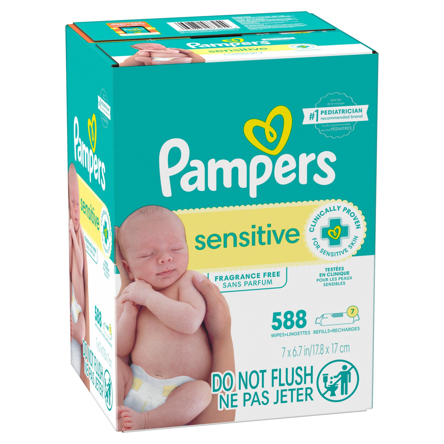 slide 7 of 8, Pampers Sensitive Baby Wipes, Clinically Proven, Water Based, Hypoallergenic and Unscented Baby Wipes, 588 Baby Wipes Total (7X Flip-Top Packs), 588 ea