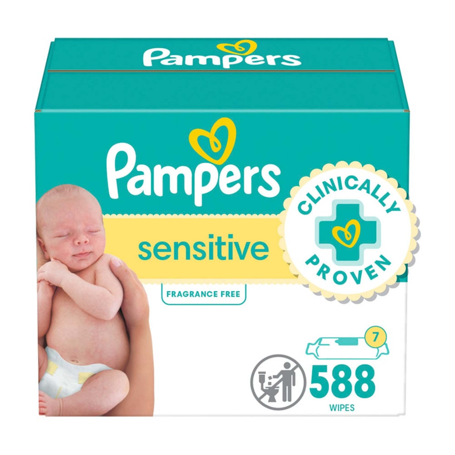 slide 1 of 8, Pampers Sensitive Baby Wipes, Clinically Proven, Water Based, Hypoallergenic and Unscented Baby Wipes, 588 Baby Wipes Total (7X Flip-Top Packs), 588 ea
