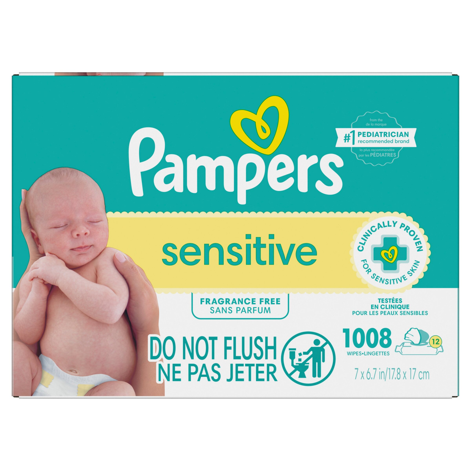slide 3 of 8, Pampers Sensitive Fragrance Free Wipes 12 - 84 Wipes Packs, 12 ct
