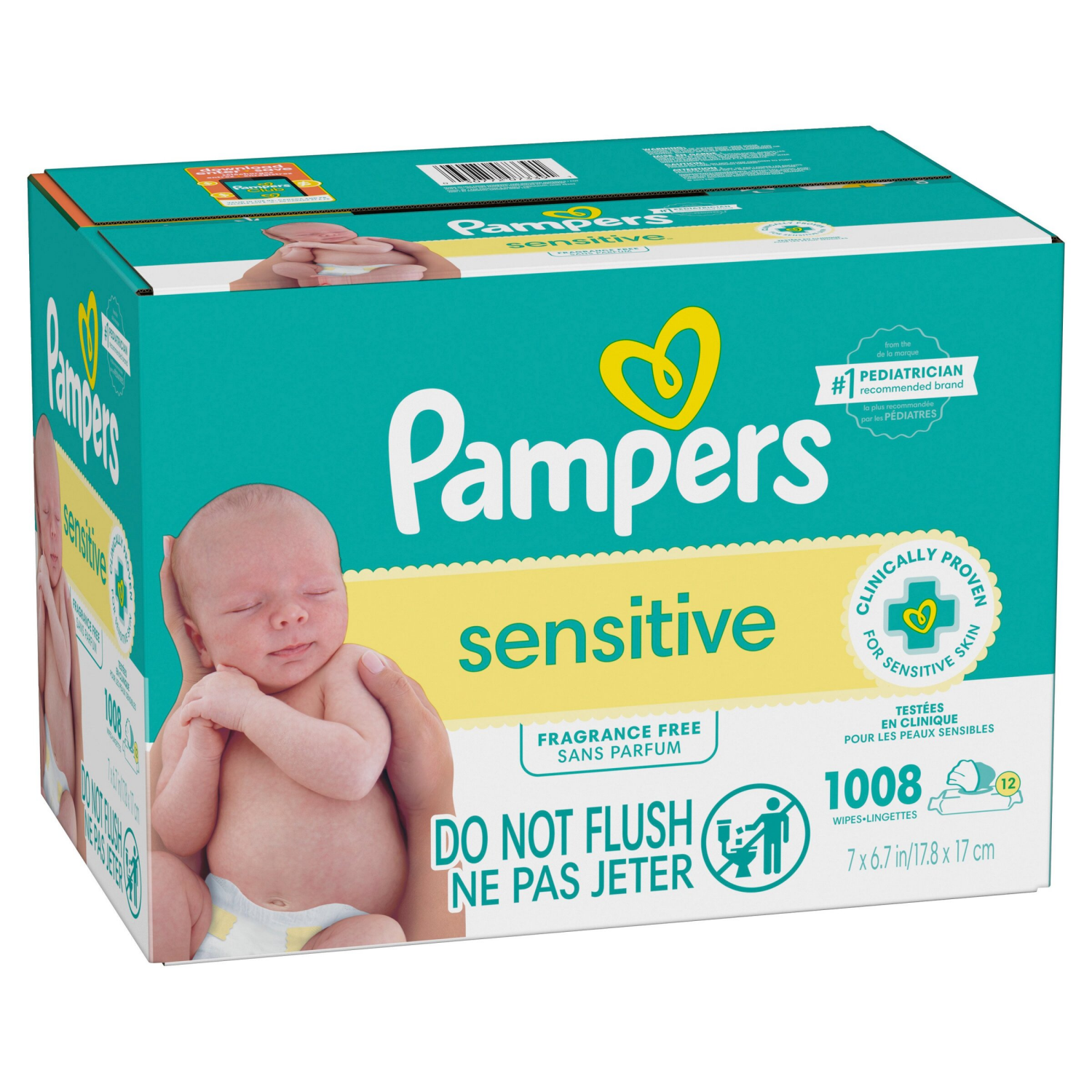 slide 7 of 8, Pampers Sensitive Fragrance Free Wipes 12 - 84 Wipes Packs, 12 ct