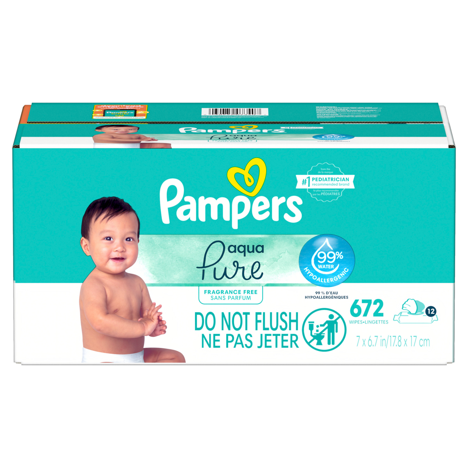 slide 3 of 8, Pampers Aqua Pure Sensitive Baby Wipes, 99% Water, Hypoallergenic, Unscented Baby Wipes, 672 Baby Wipes Total (12X Flip-Top Packs), 12 ct