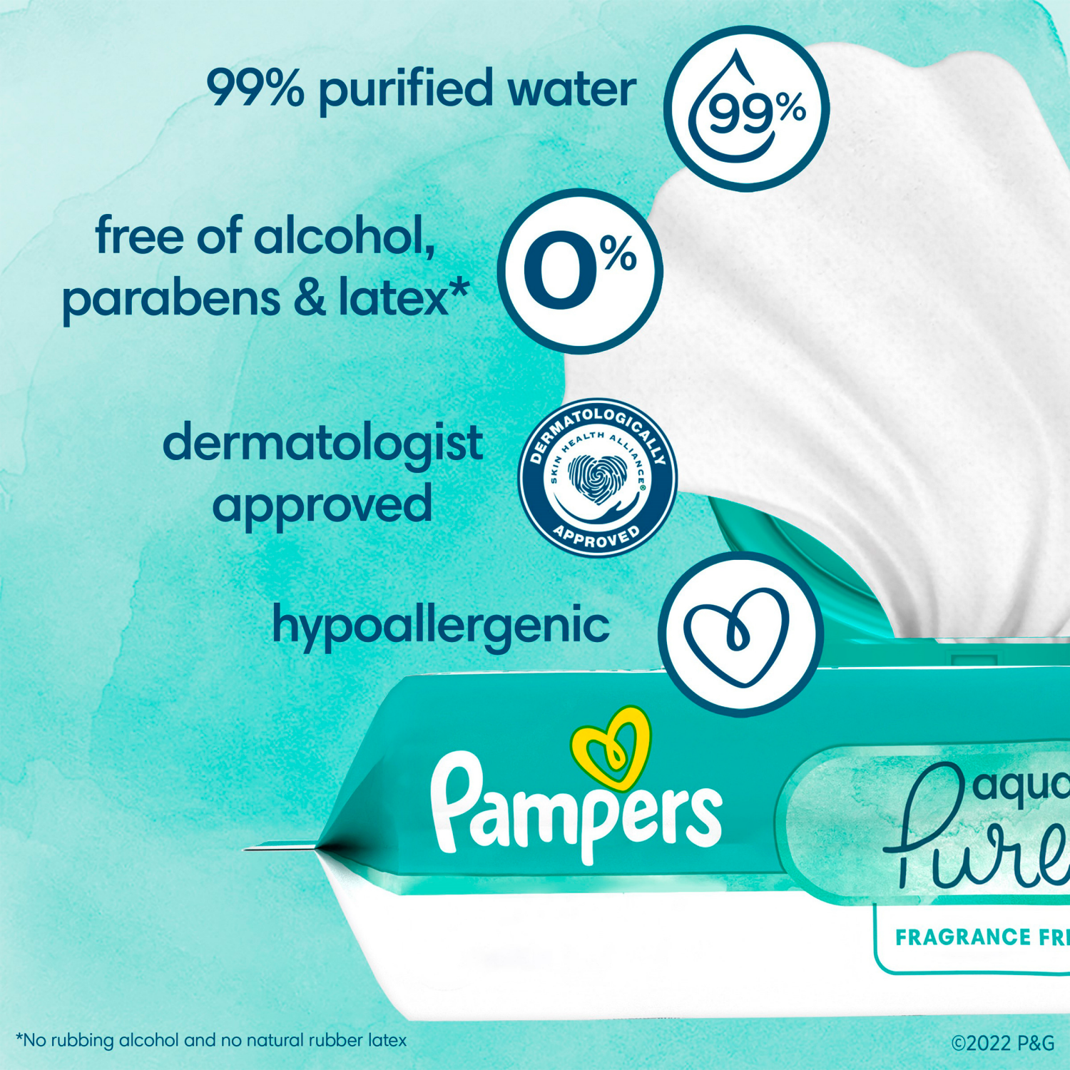 slide 7 of 8, Pampers Aqua Pure Sensitive Baby Wipes, 99% Water, Hypoallergenic, Unscented Baby Wipes, 672 Baby Wipes Total (12X Flip-Top Packs), 12 ct