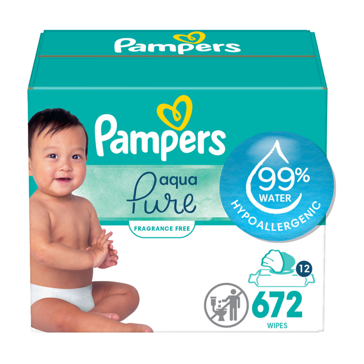 slide 1 of 5, Pampers Aqua Pure Sensitive Baby Wipes, 99% Water, Hypoallergenic, Unscented Baby Wipes, 672 Baby Wipes Total (12X Flip-Top Packs), 12 ct