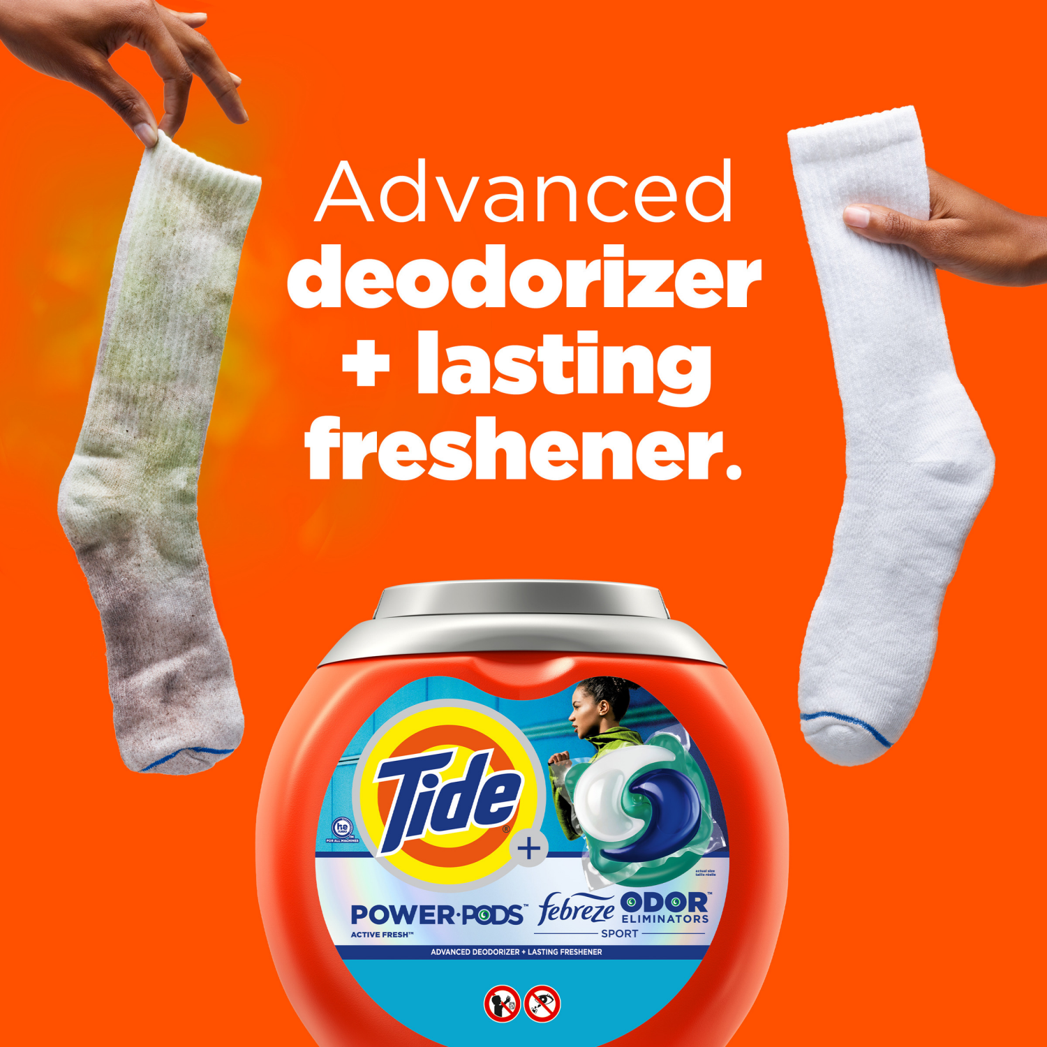 slide 5 of 8, Tide Power Pods Sport Laundry Detergent Pacs, 18 Count, Advanced Sweat + Stain Fighter, laundry soap detergent pacs, 18 ct