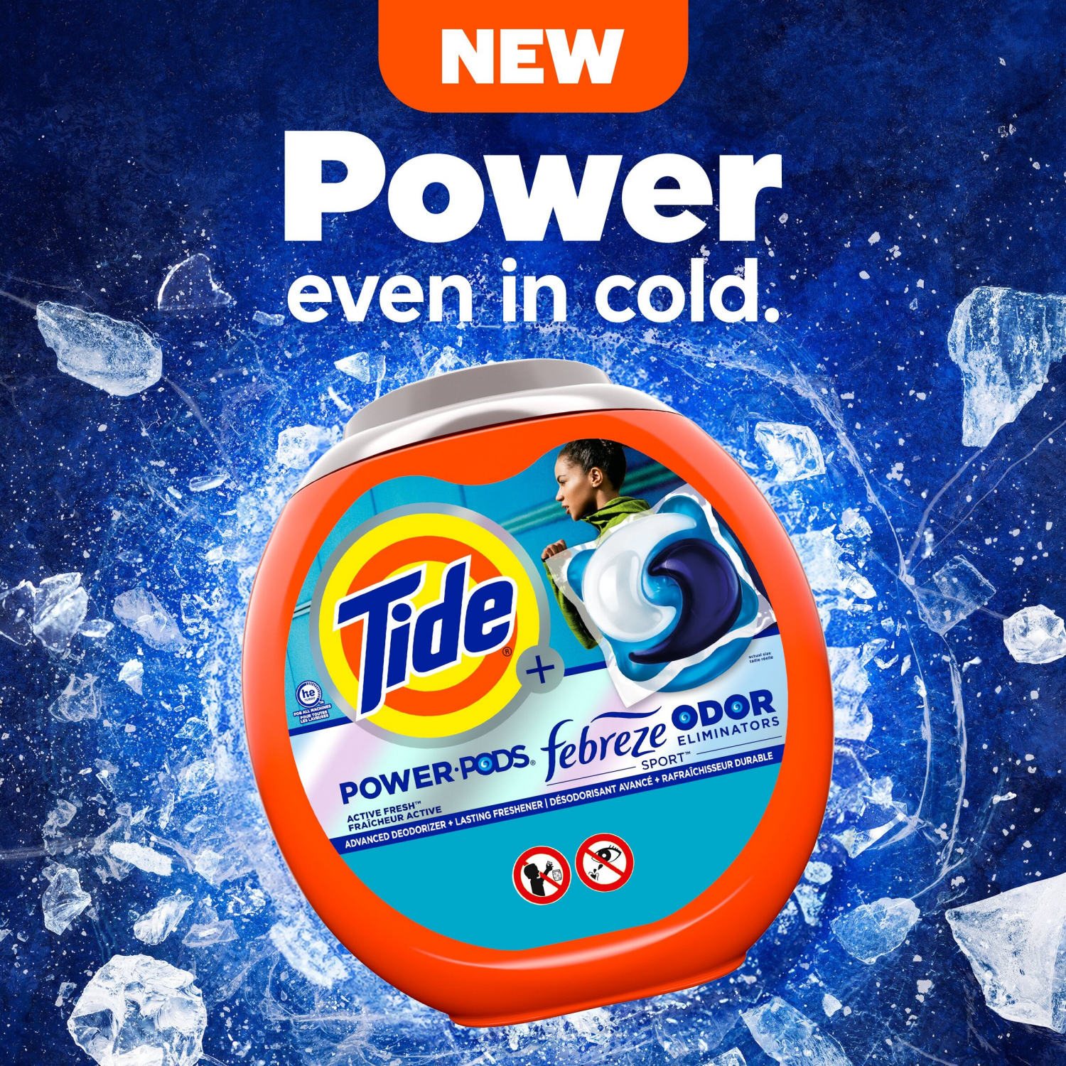 slide 8 of 8, Tide Power Pods Sport Laundry Detergent Pacs, 18 Count, Advanced Sweat + Stain Fighter, laundry soap detergent pacs, 18 ct