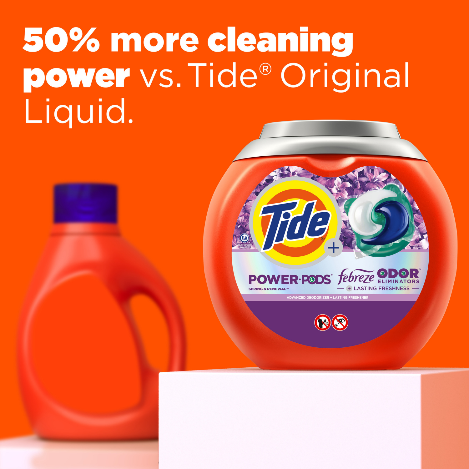 slide 2 of 8, Tide Power Pods with Febreze Laundry Detergent Pacs, 32 Count, Spring & Renewal Scent, All-Day Freshness, 32 ct