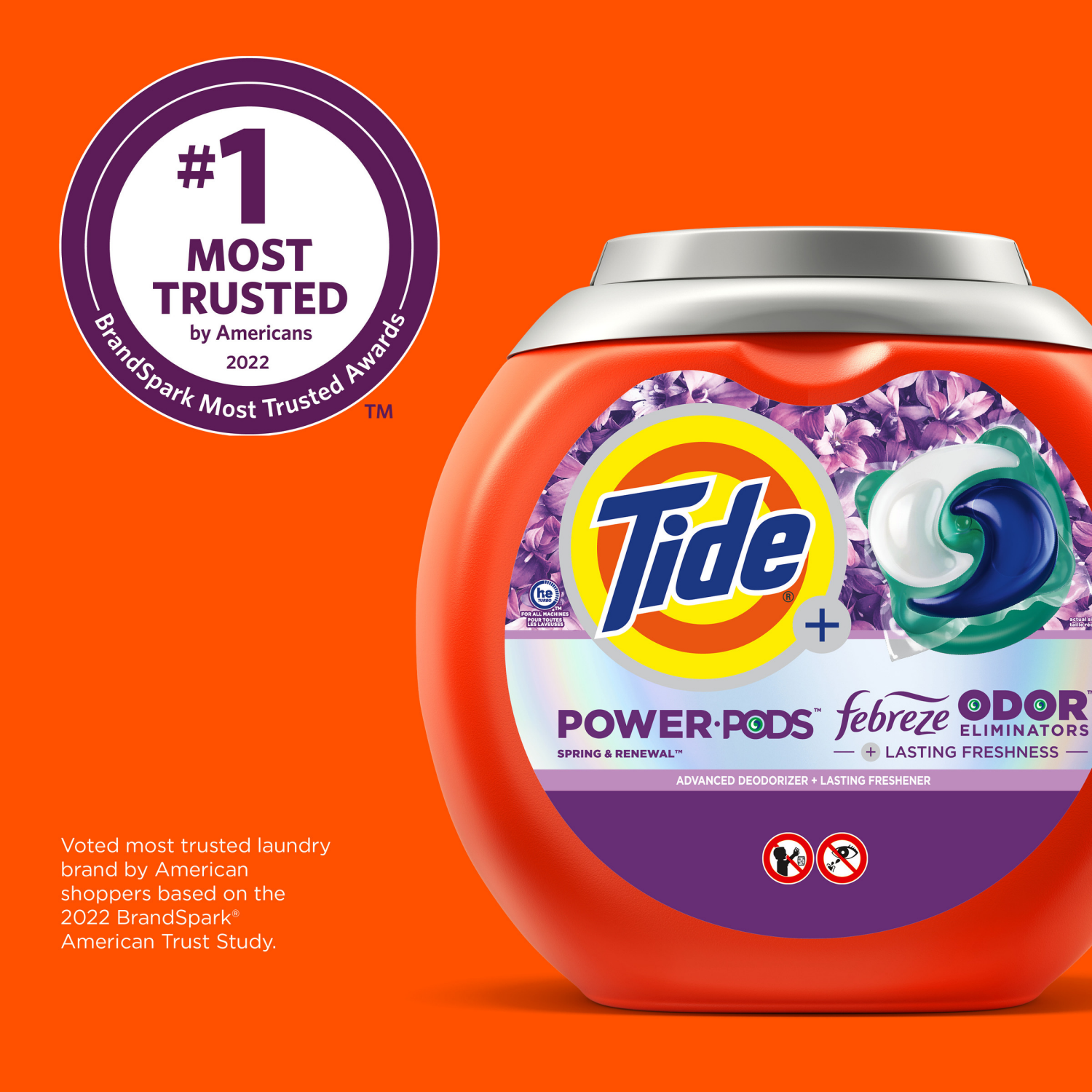 slide 5 of 8, Tide Power Pods with Febreze Laundry Detergent Pacs, 32 Count, Spring & Renewal Scent, All-Day Freshness, 32 ct