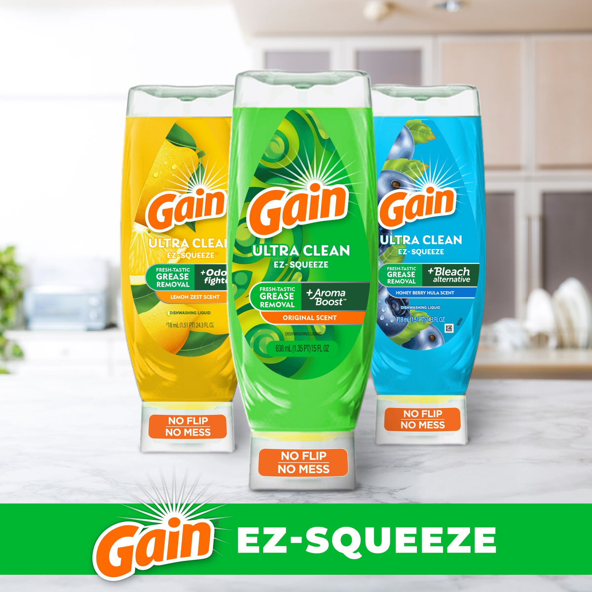 slide 12 of 25, Gain EZ-Squeeze Ultra Clean Honey Berry Hula Scent Dishwashing Liquid 1.51 pt, 1.51 pt