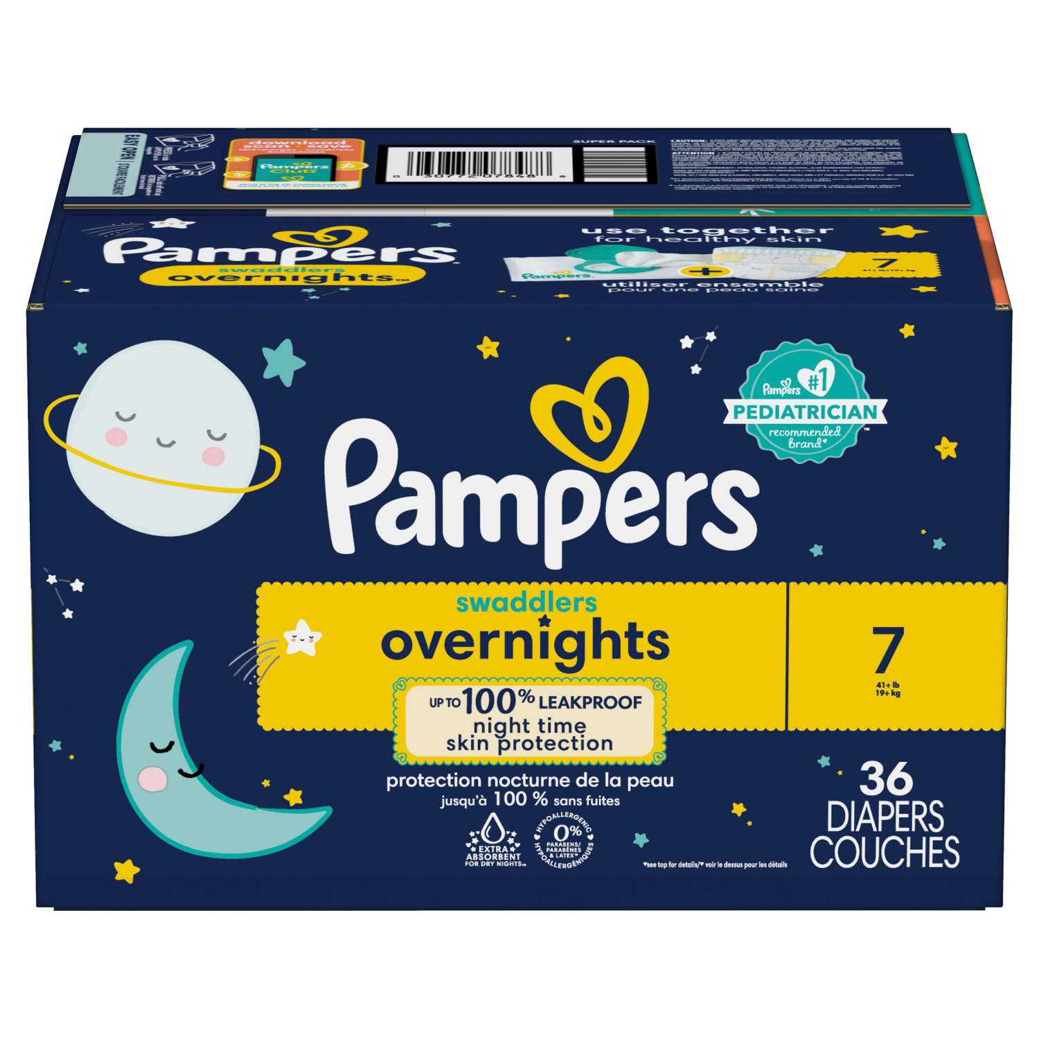 slide 3 of 8, Pampers Swaddlers Overnight Diapers Size 7 36 Count, 36 ct