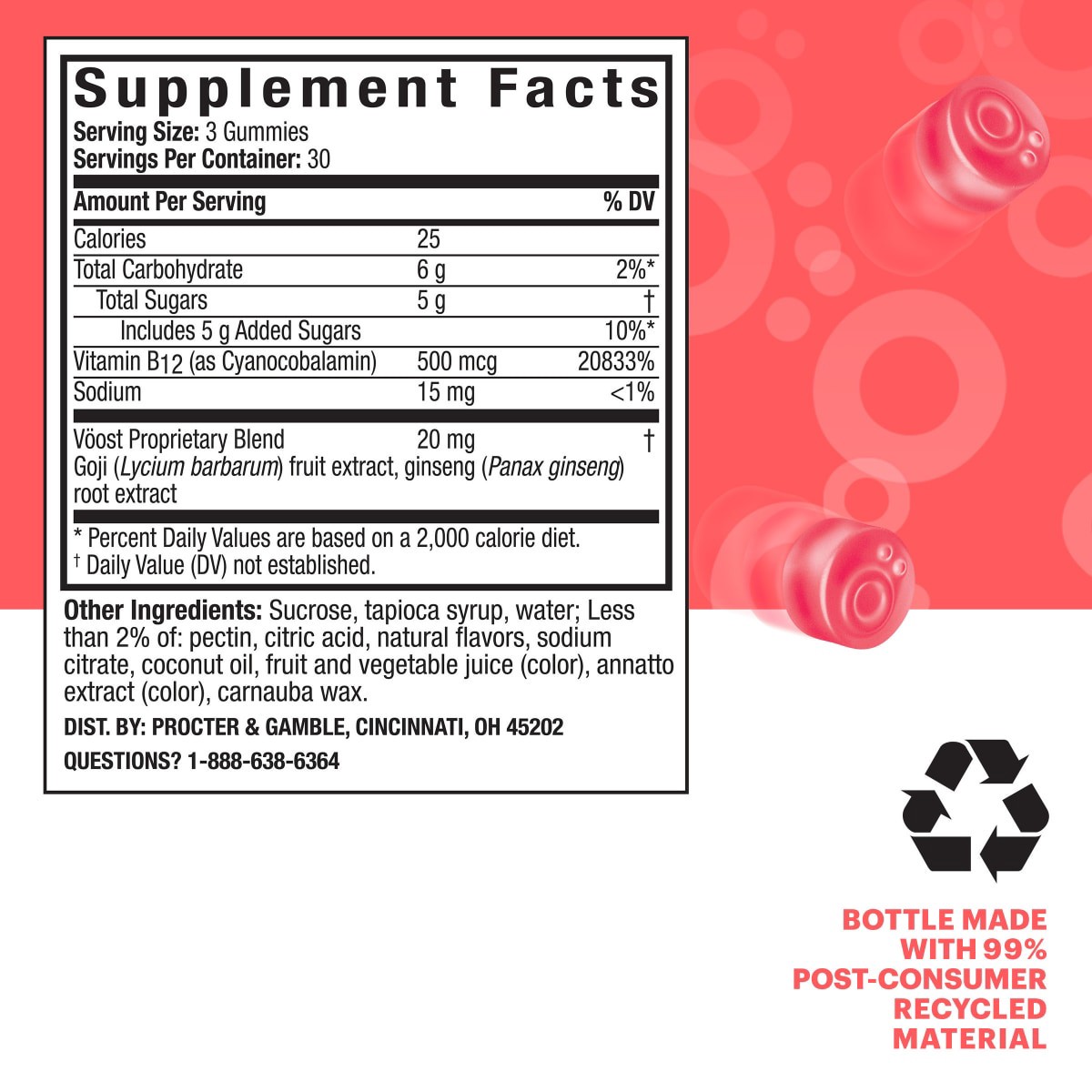 slide 21 of 29, VOOST VÖOST, Vitamin B12 Gummies, Supplement with 500mcg Vitamin B12 for Energy Support at the Cellular Level*, Adult Chewable Vitamin, Pomegranate Citrus Flavored, 30 Day Supply, 90 ct