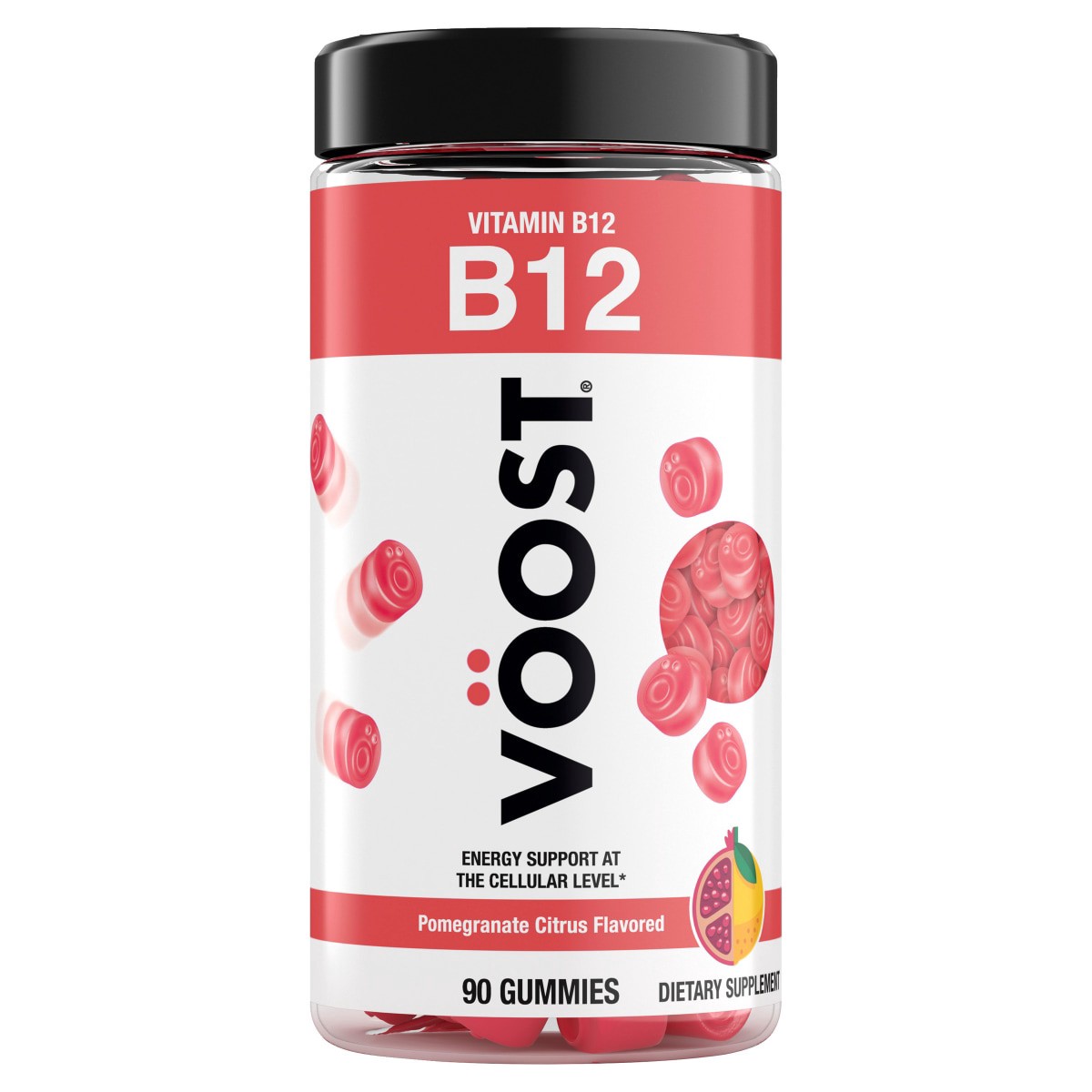 slide 29 of 29, VOOST VÖOST, Vitamin B12 Gummies, Supplement with 500mcg Vitamin B12 for Energy Support at the Cellular Level*, Adult Chewable Vitamin, Pomegranate Citrus Flavored, 30 Day Supply, 90 ct
