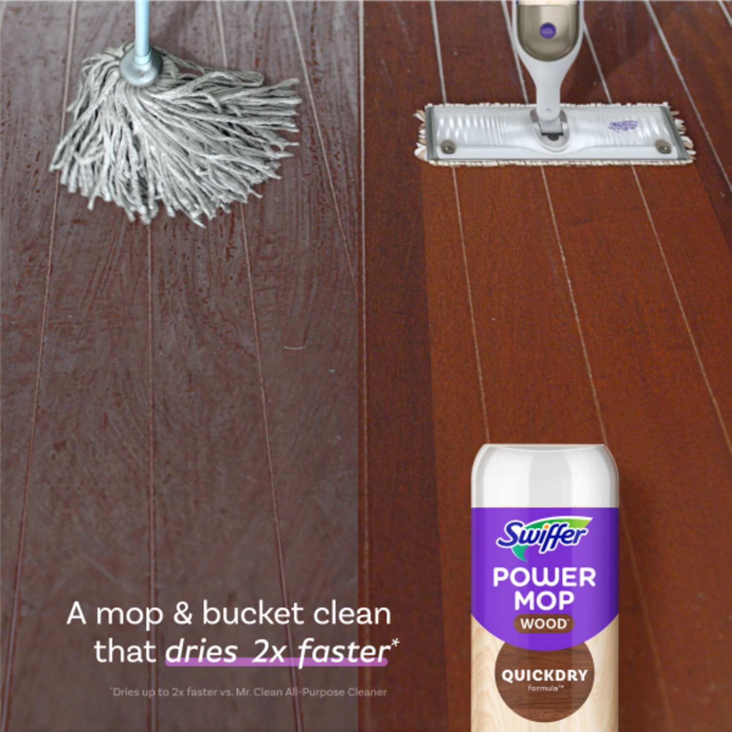 slide 6 of 8, Swiffer Power Mop Wood Refill Solution, QuickDry Hardwood Floor Cleaner, Lemon Scent, 25.3oz, 25.3 fl oz