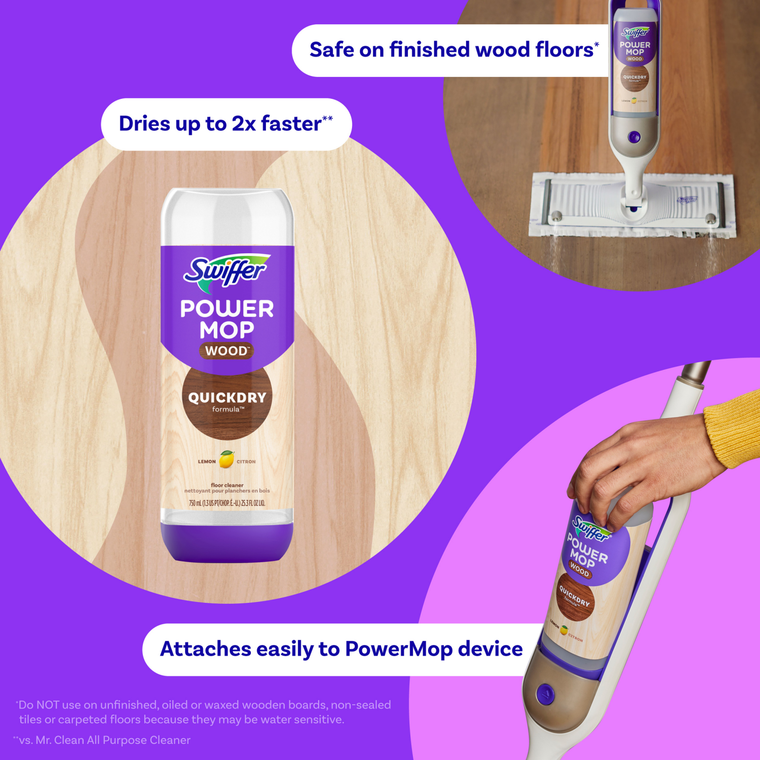 slide 7 of 8, Swiffer Lemon Power Mop Wood Quick Dry Wood Floor Cleaning Solution - 50.6 fl oz/2ct, 50.6 fl oz