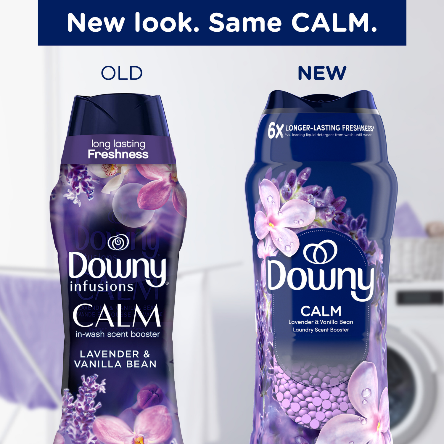 slide 4 of 5, Downy Calm In-Wash Laundry Scent Booster Beads, Soothing Lavender and Vanilla Bean scent, 18.2 OZ, laundry scent beads, Long-lasting Freshness, 1.1 lb