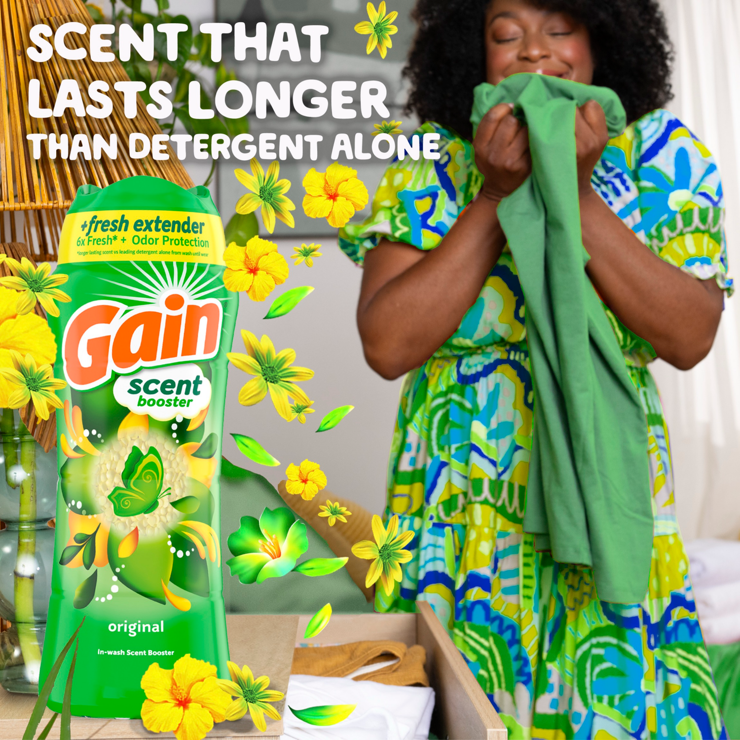 slide 2 of 5, Gain In-Wash Laundry Scent Booster, Original Scent, 24.0 OZ, Fresh Extender + Odor Protection, 1.5 lb