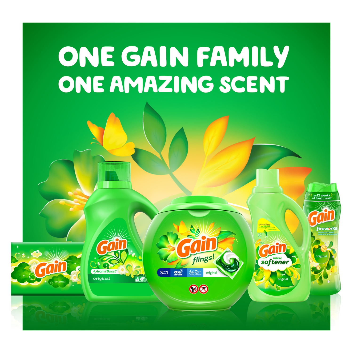 slide 3 of 5, Gain In-Wash Laundry Scent Booster, Original Scent, 18.2 OZ, Fresh Extender + Odor Protection, 1.1 lb