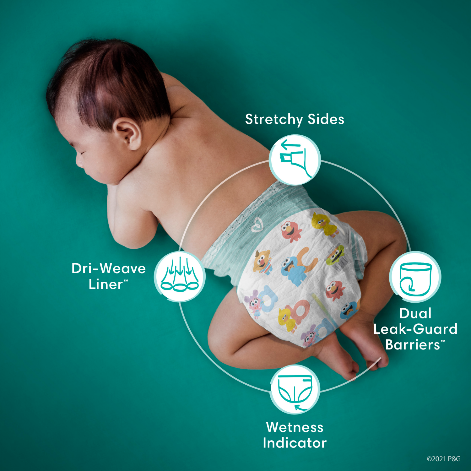 slide 6 of 6, Pampers Baby Dry Diapers, Size 7 (41+ lbs), 54 Count, Absorbent Disposable Diapers, 54 ct