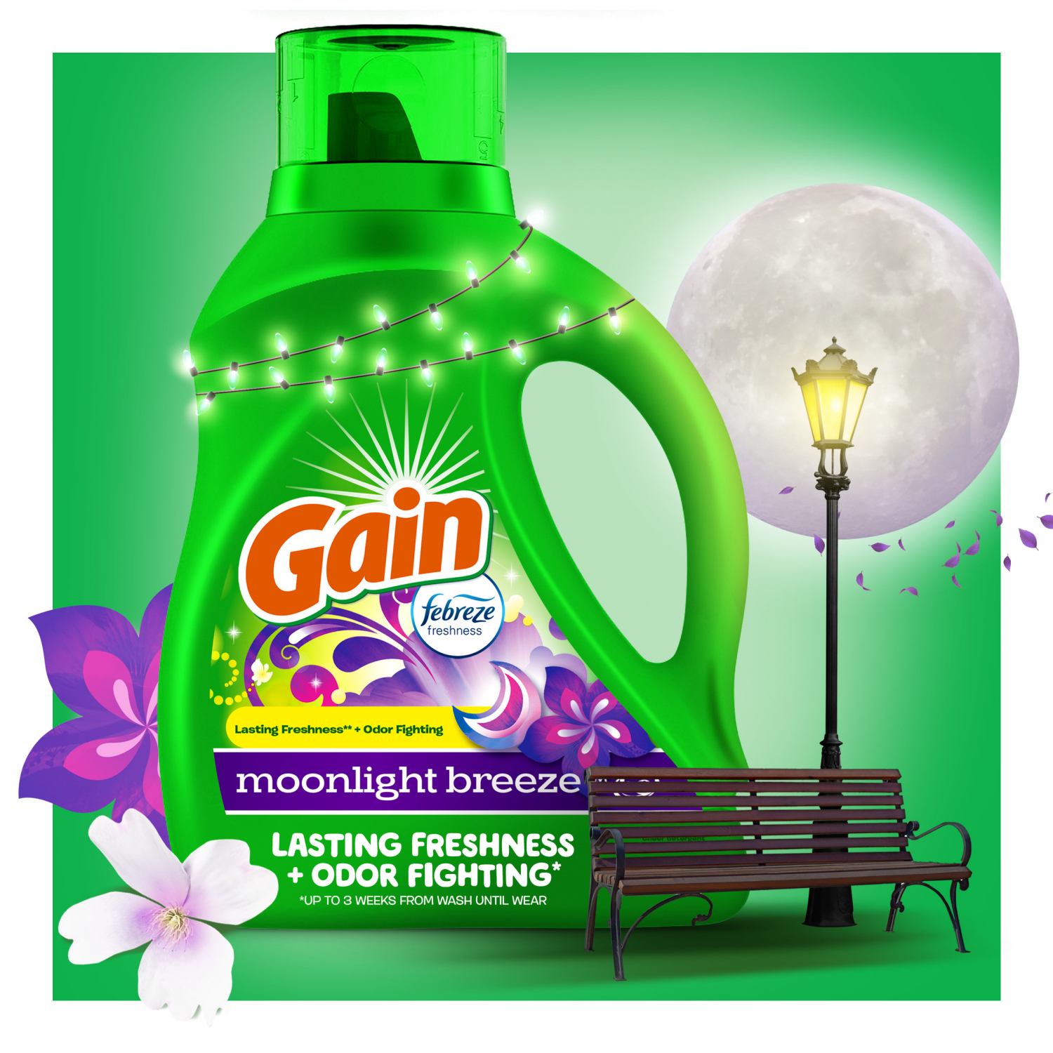 slide 8 of 8, Gain Liquid Laundry Detergent, Moonlight Breeze Scent, 88 fl oz, 61 loads, Freshness + Odor Fighting, Laundry Detergent Liquid Soap, HE compatible, 2.75 qt