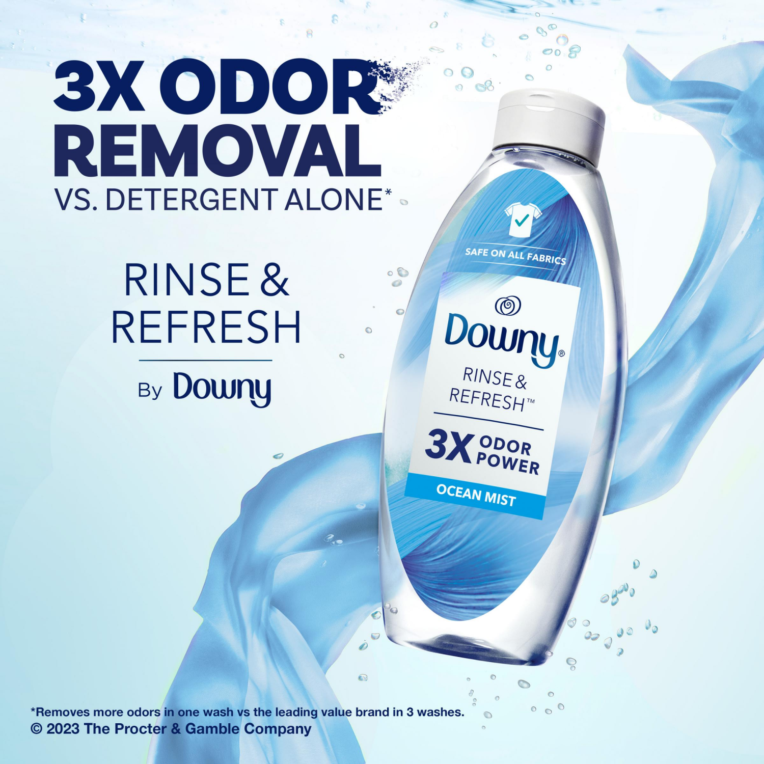 slide 4 of 5, Downy Rinse Laundry Odor Remover, Ocean Mist Scent, 48 FL OZ, Fabric Softener and Laundry Odor Removal Rinse, 48 fl oz