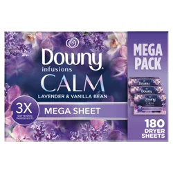 Downy CALM, Mega Dryer Sheets, Laundry Fabric Softener, Lavender and Vanilla Bean, 180 Count