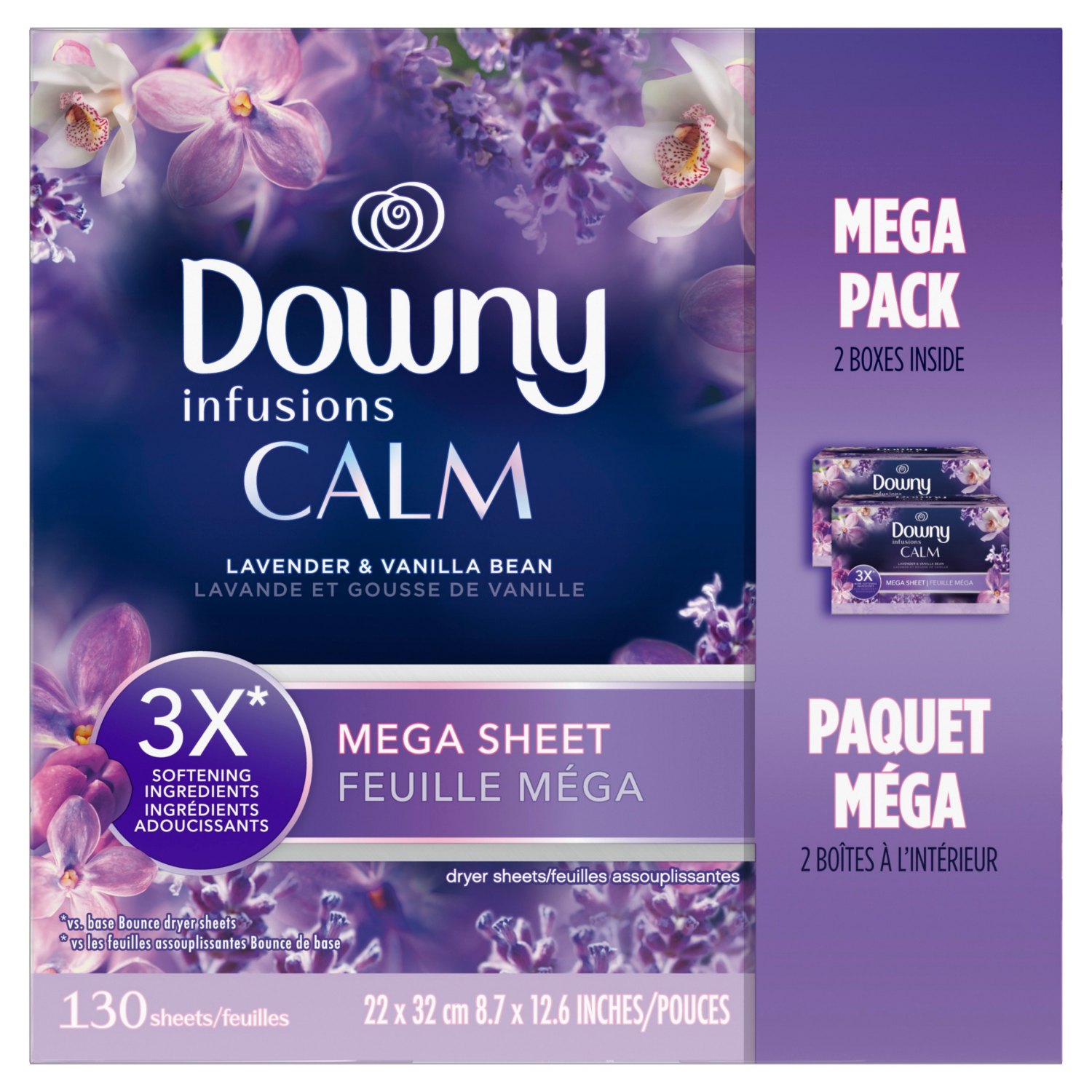 slide 2 of 8, Downy Infusions Mega Sheet Calm, 130 ct