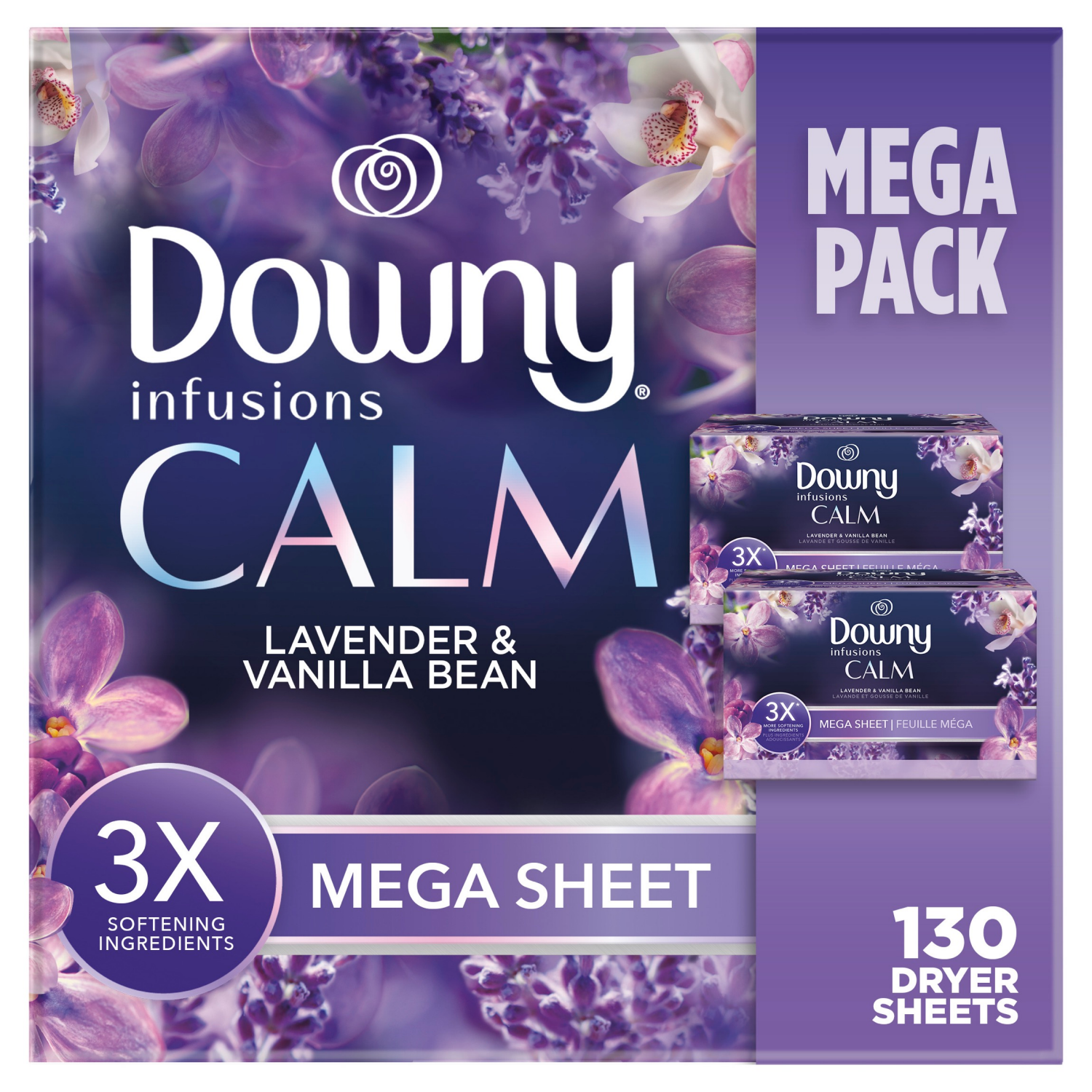 slide 1 of 8, Downy Infusions Mega Sheet Calm, 130 ct