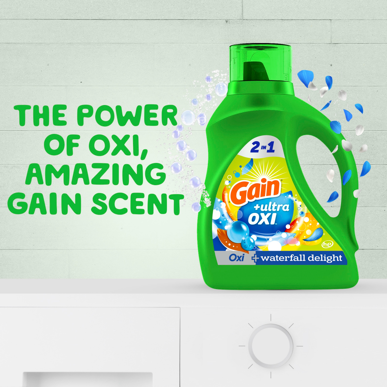slide 4 of 8, Gain Ultra Oxi Liquid Laundry Detergent, Waterfall Delight Scent, 88 fl oz, 61 loads, Laundry Detergent Liquid Soap, HE compatible, 2.75 qt