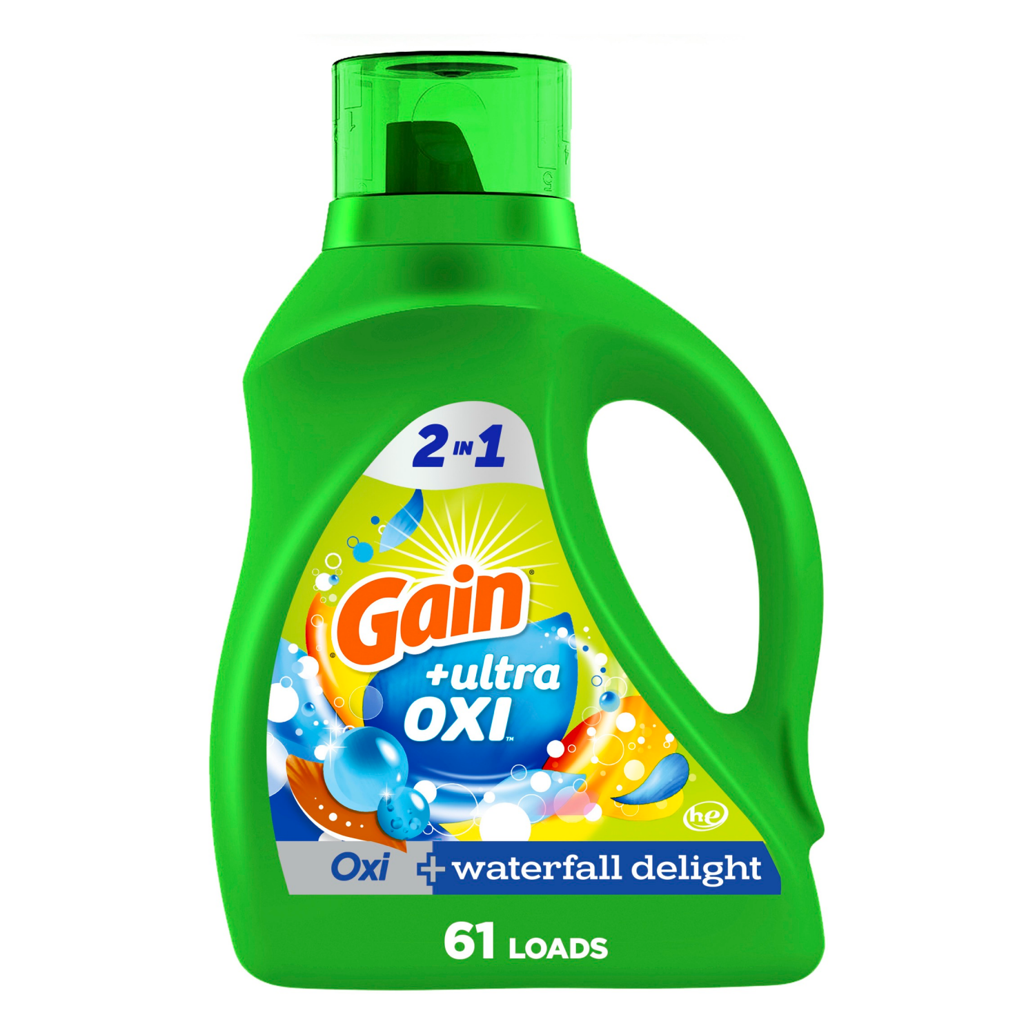 slide 1 of 8, Gain Ultra Oxi Liquid Laundry Detergent, Waterfall Delight Scent, 88 fl oz, 61 loads, Laundry Detergent Liquid Soap, HE compatible, 2.75 qt