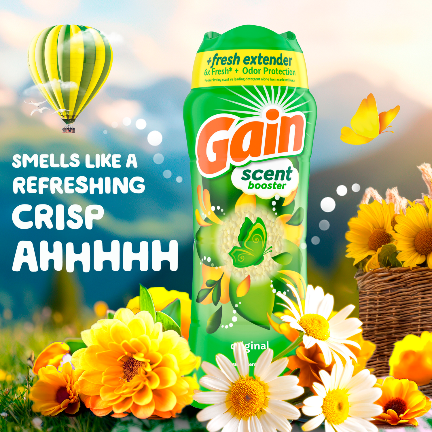 slide 7 of 8, Gain In-Wash Laundry Scent Booster, Original Scent, 12.2 OZ, Fresh Extender + Odor Protection, 12.2 oz