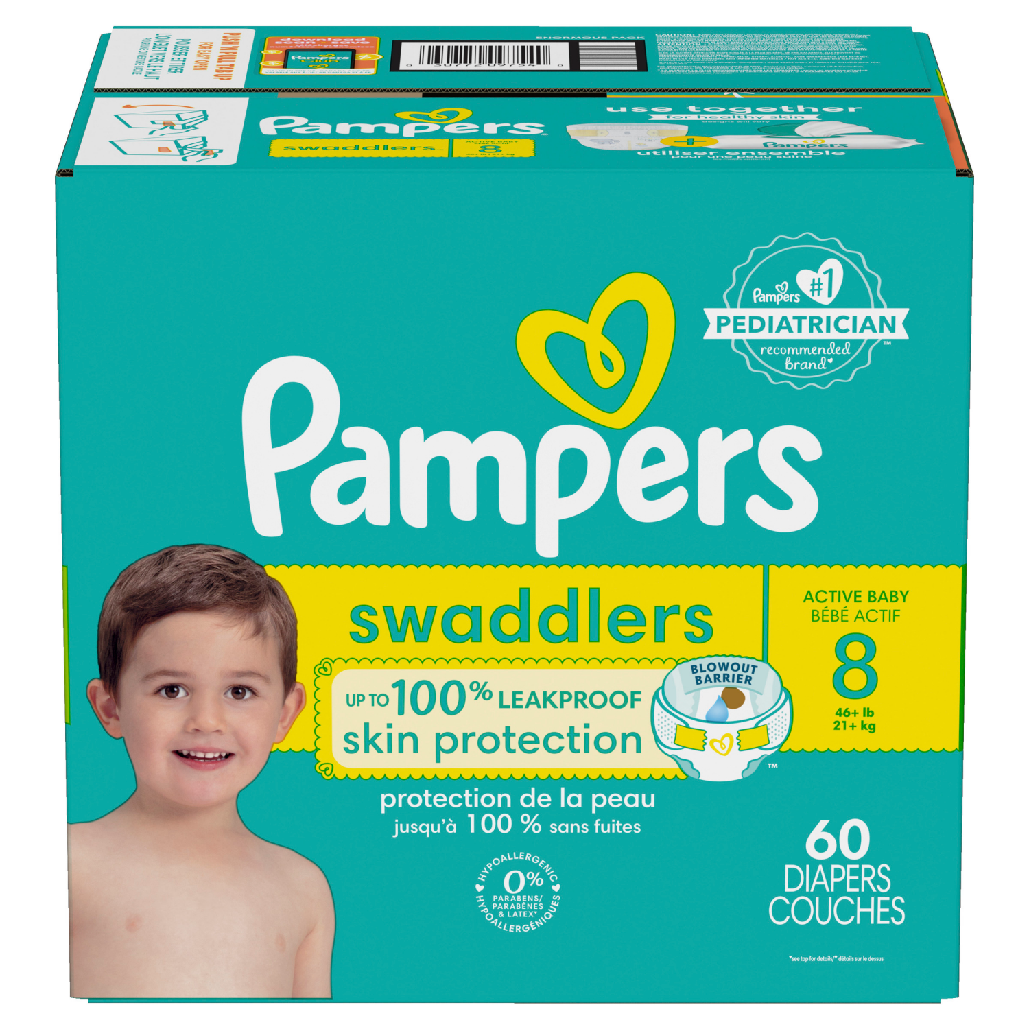 slide 3 of 8, Pampers Swaddlers Active Baby Diapers, Size 8, 60 Count, 60 ct