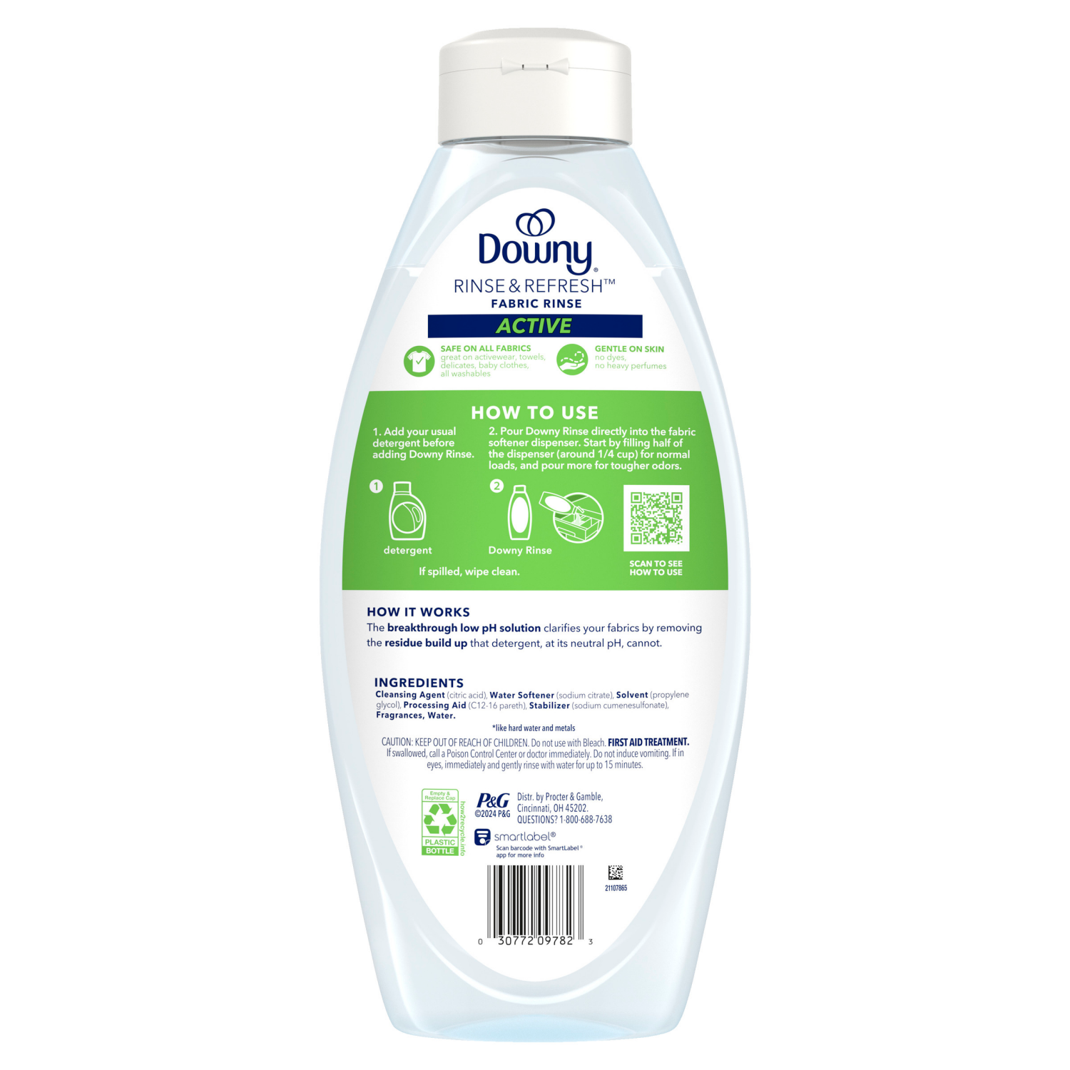slide 3 of 8, Downy Rinse & Refresh Laundry Odor Remover and Fabric Softener, Active Fresh, 48 fl oz, Safe On All Fabrics, HE Compatible, 48 fl oz