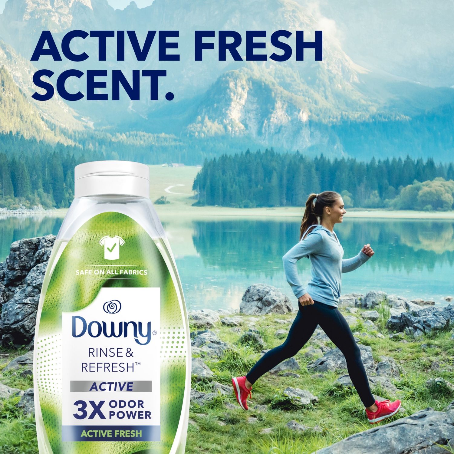 slide 8 of 8, Downy Rinse & Refresh Laundry Odor Remover and Fabric Softener, Active Fresh, 48 fl oz, Safe On All Fabrics, HE Compatible, 48 fl oz