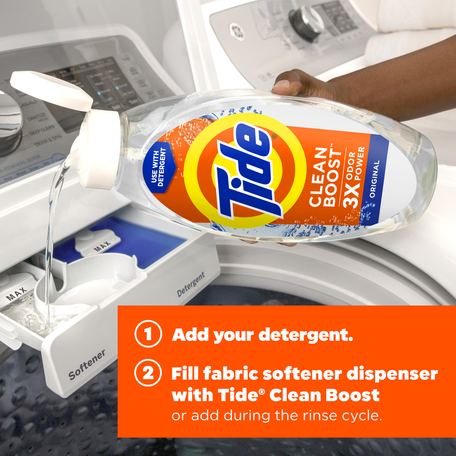 slide 2 of 8, Tide Clean Boost Fabric Rinse, 48 fl oz, Removes Odors and Residues, Safe on All Fabrics, Free of Dyes and Heavy Perfumes, Original Scent, 48 fl oz