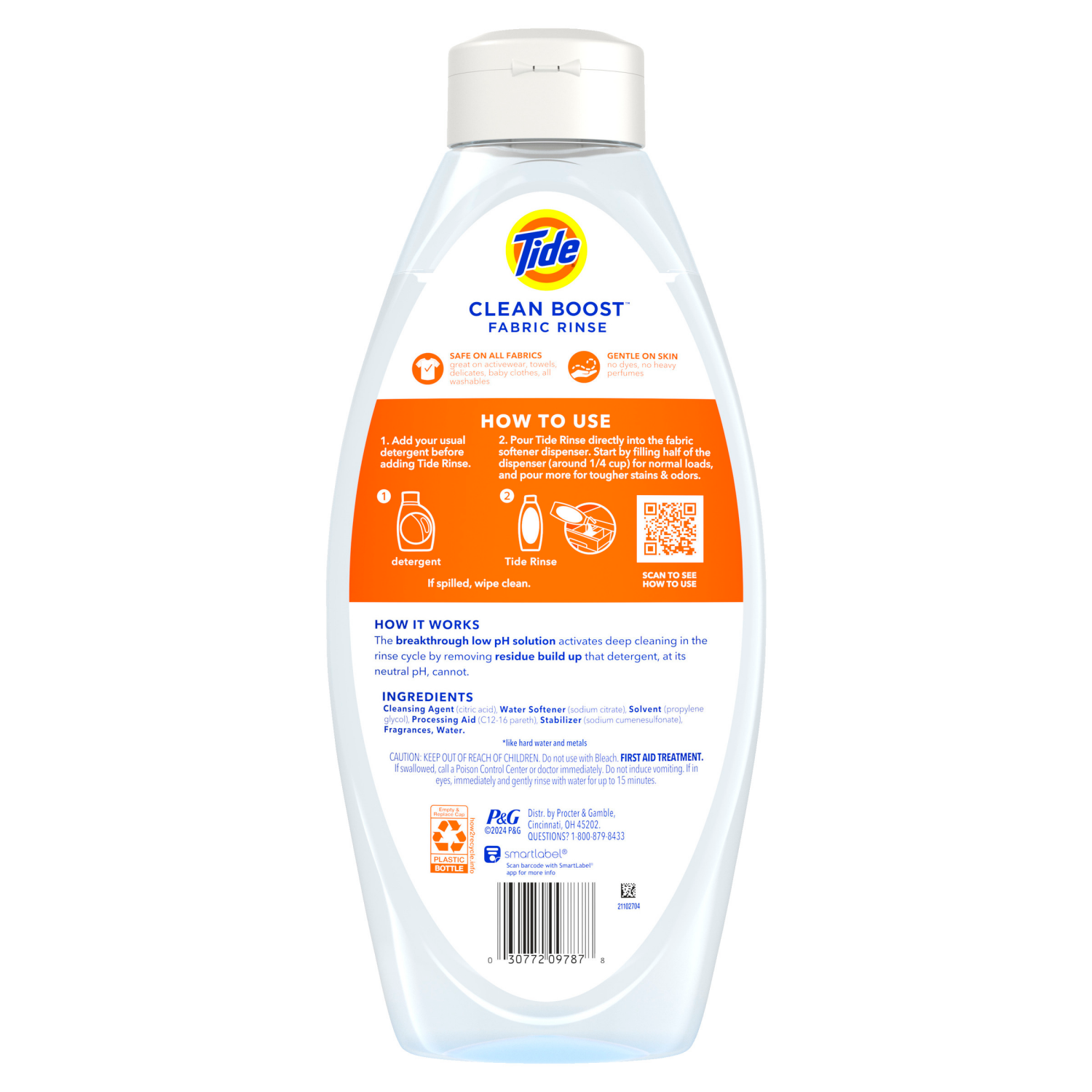 slide 3 of 8, Tide Clean Boost Fabric Rinse, 48 fl oz, Removes Odors and Residues, Safe on All Fabrics, Free of Dyes and Heavy Perfumes, Original Scent, 48 fl oz