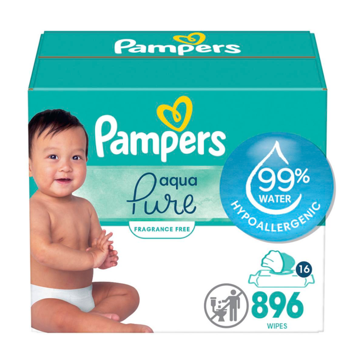 slide 1 of 8, Pampers Aqua Pure Sensitive Baby Wipes 16X Pop-Top Packs 896 Count, 896 ct