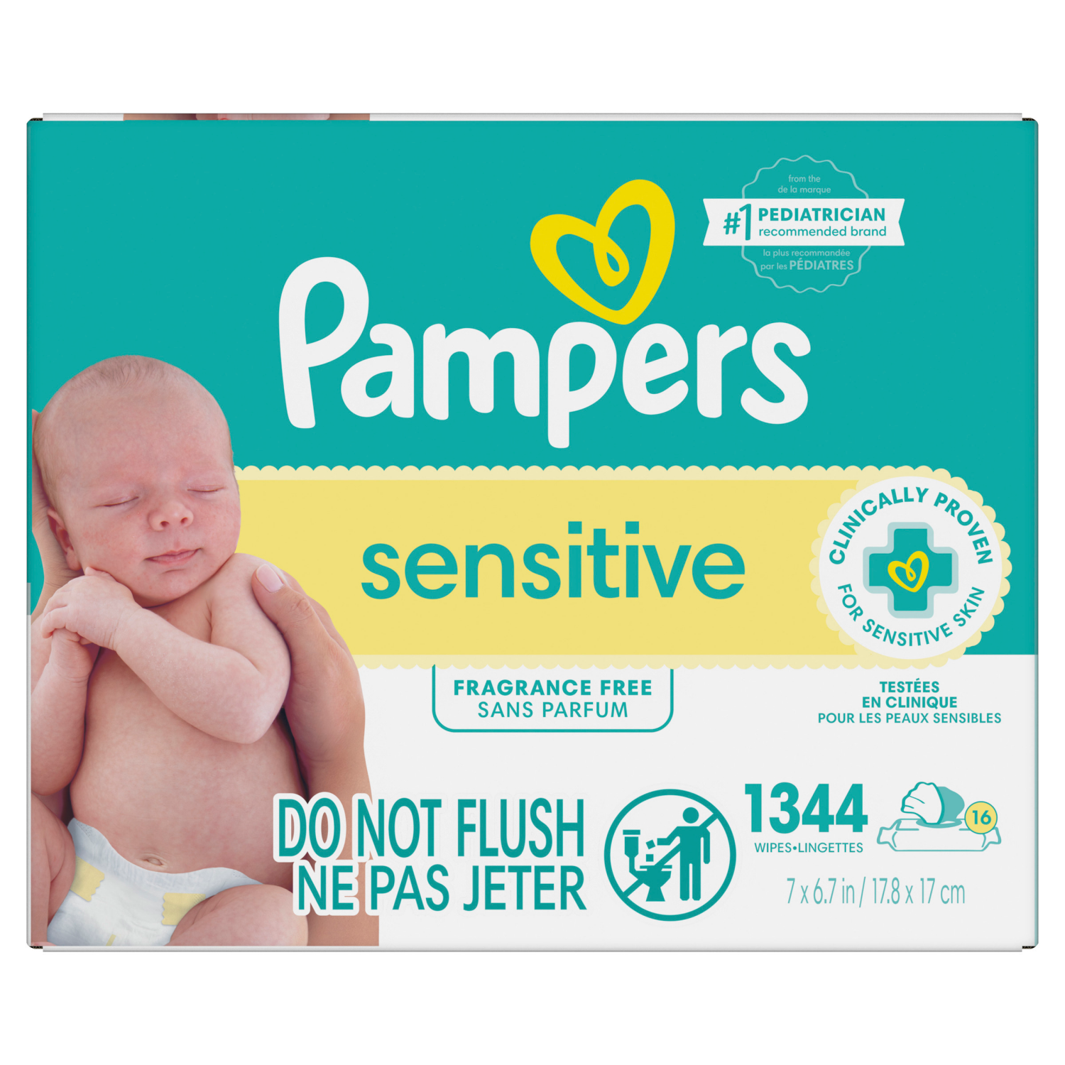 slide 2 of 8, Pampers Baby Wipes Sensitive Perfume Free 16X Pop-Top Packs 1344 Count, 1344 ct