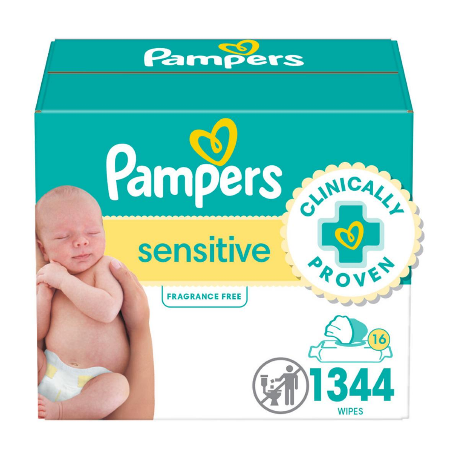 slide 1 of 8, Pampers Baby Wipes Sensitive Perfume Free 16X Pop-Top Packs 1344 Count, 1344 ct