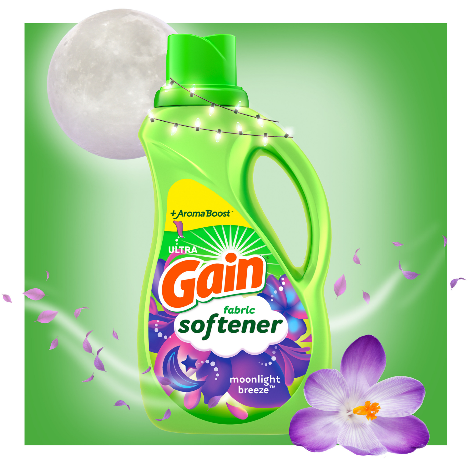 slide 2 of 5, Gain Liquid Fabric Softener, Moonlight Breeze Scent, 100 FL OZ, 136 Loads, Smooth Touch - softness you can feel, 3.15 qt