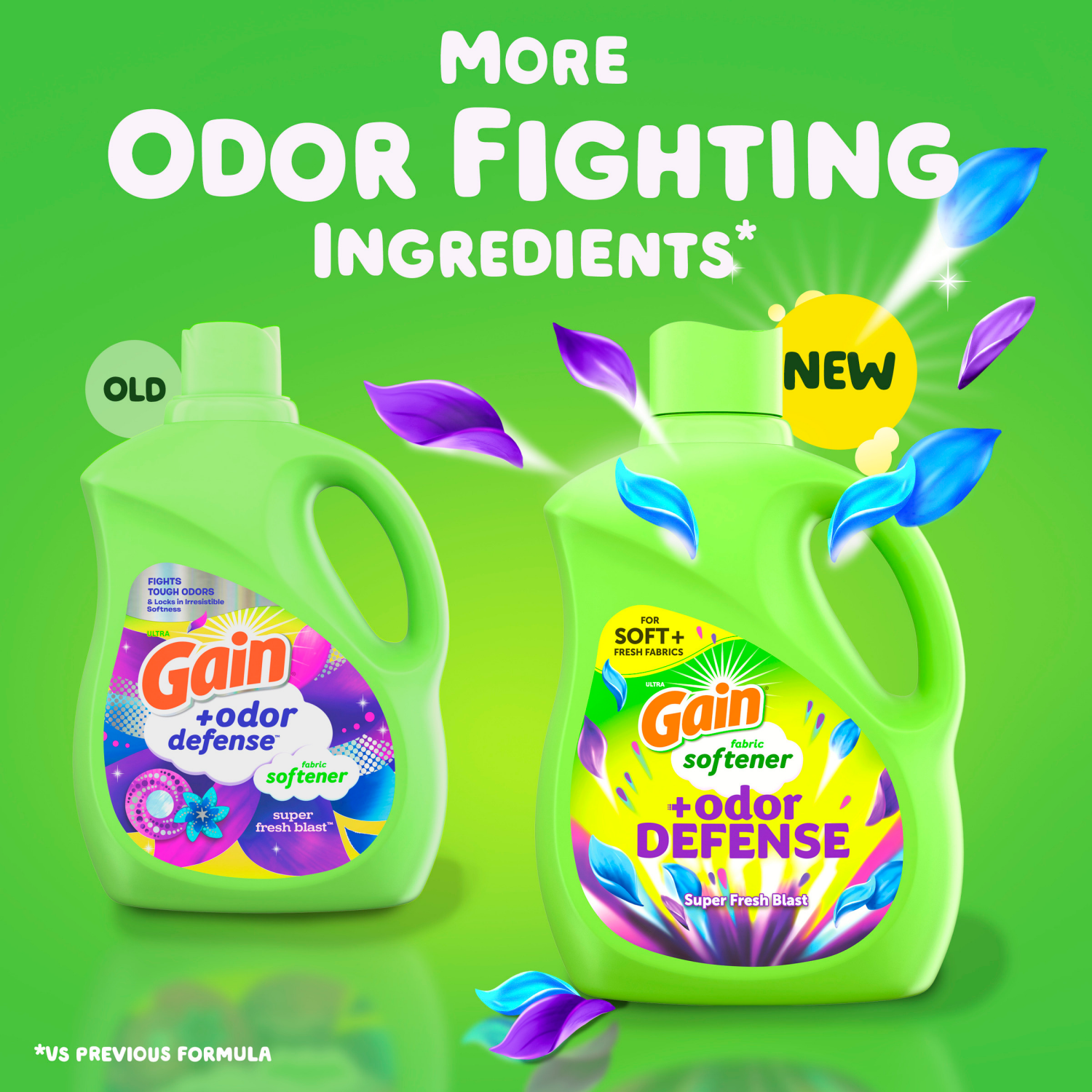 slide 6 of 8, Gain + Odor Defense Liquid Fabric Softener, Super Fresh Blast Scent, 100 Loads, HE Compatible, 100 fl oz