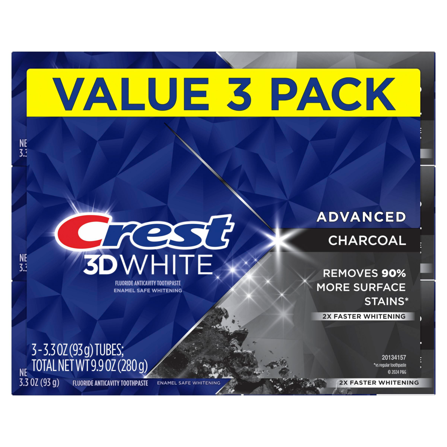 slide 4 of 5, Crest 3D White Advanced Charcoal Teeth Whitening Toothpaste, Pack of 3, 3.3 oz