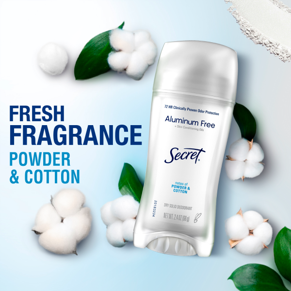 slide 16 of 29, Secret Clinically Proven Aluminum Free Deodorant for Women Powder Cotton 2.4oz, 2.4 oz