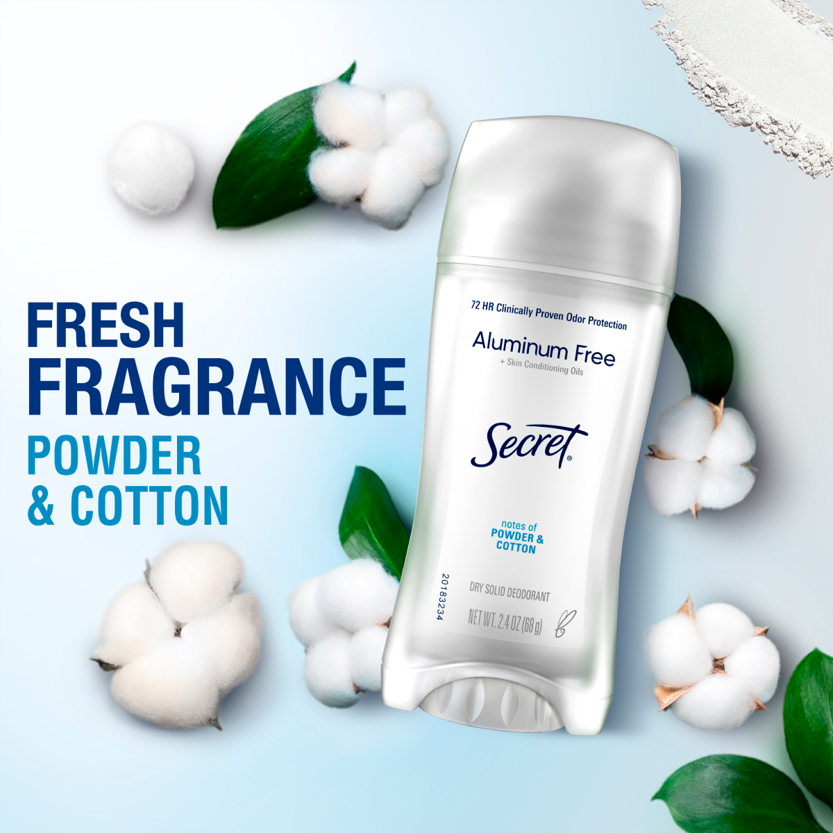 slide 17 of 29, Secret Clinically Proven Aluminum Free Deodorant for Women Powder Cotton 2.4oz, 2.4 oz