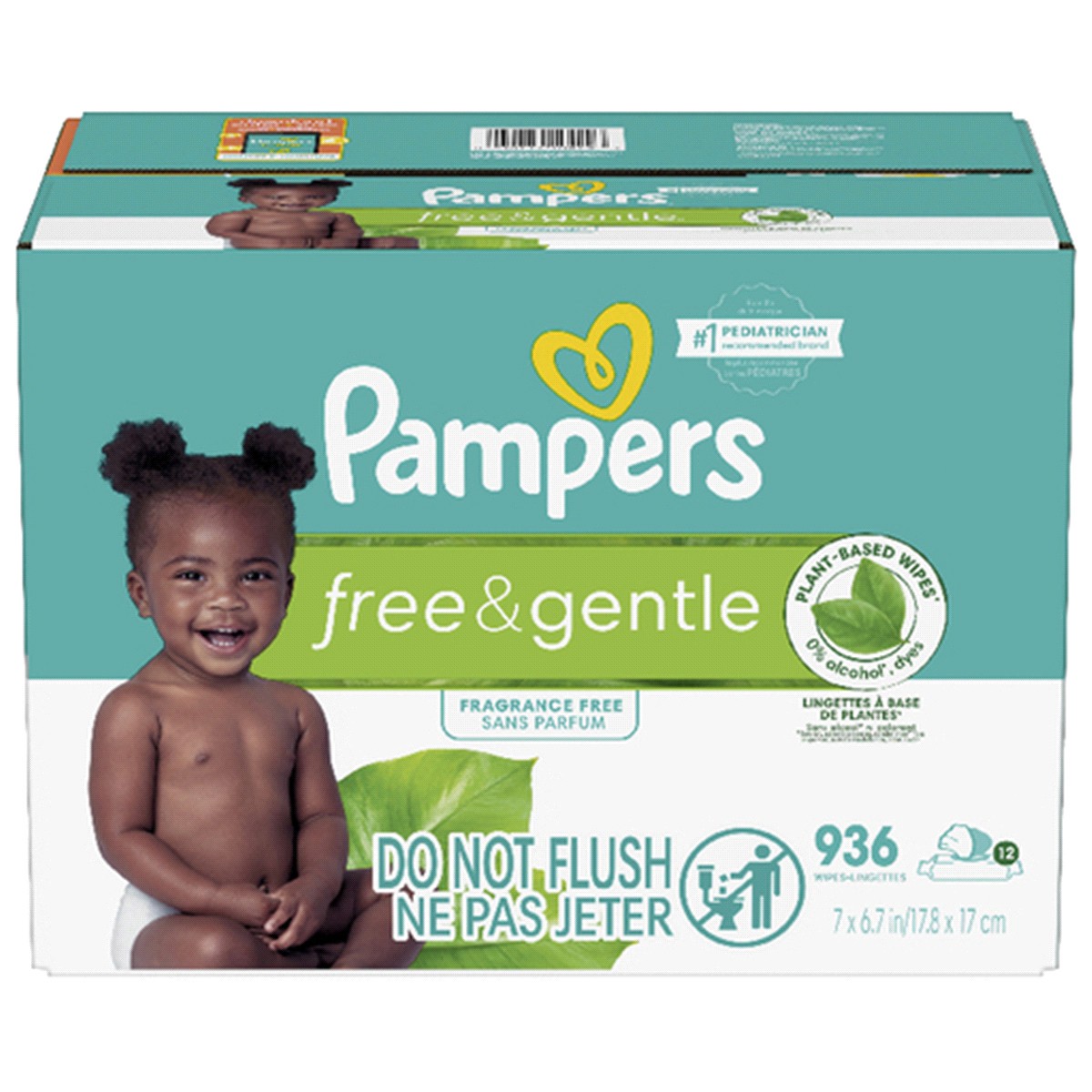 slide 1 of 29, Pampers Free & Gentle 100% Plant-Based Fragrance Free Baby Wipes, 12 ct, 936 ct