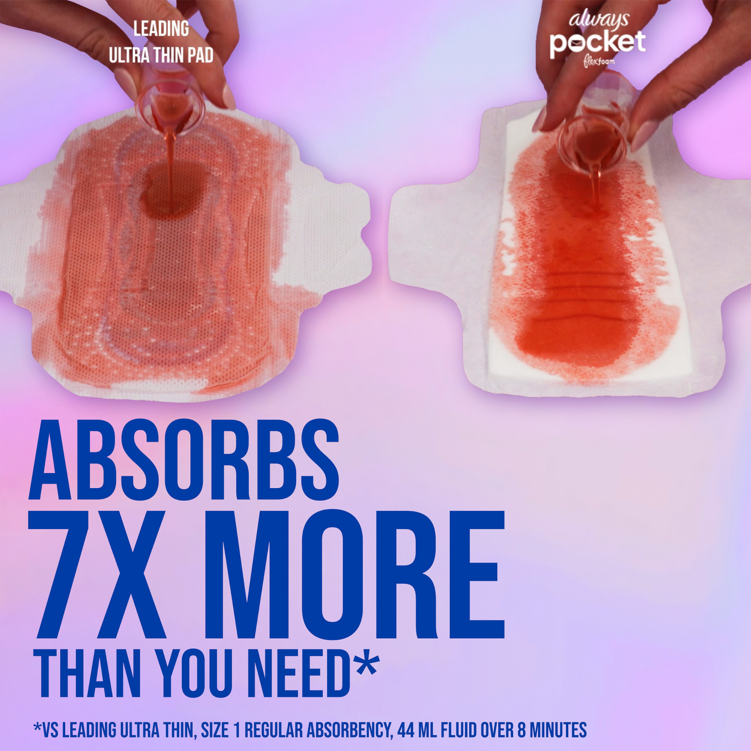 slide 5 of 8, Always Pocket Feminine Pads with FlexFoam, Size 2, Heavy Flow, with Wings, Unscented, 10 Count, 10 ct