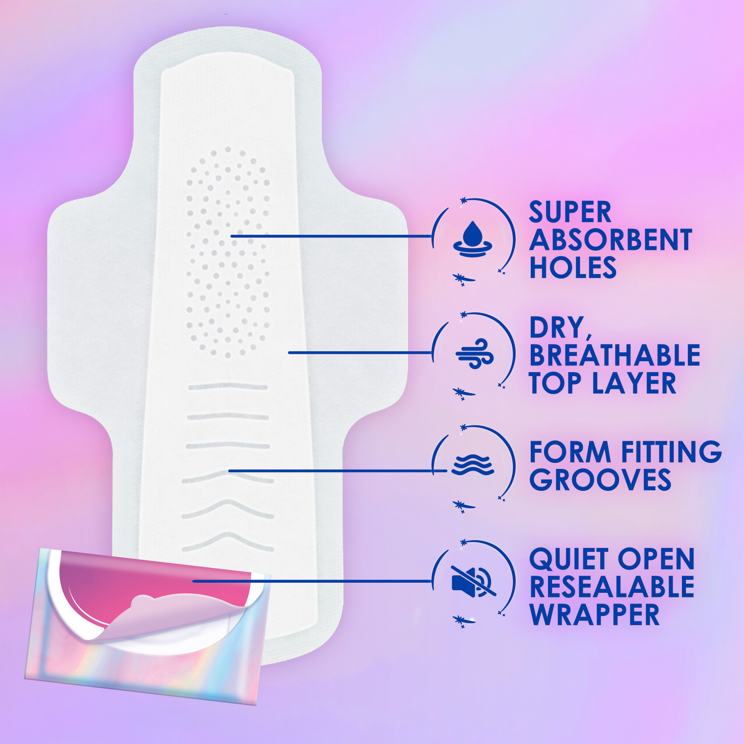 slide 6 of 8, Always Pocket Feminine Pads with FlexFoam, Size 2, Heavy Flow, with Wings, Unscented, 10 Count, 10 ct